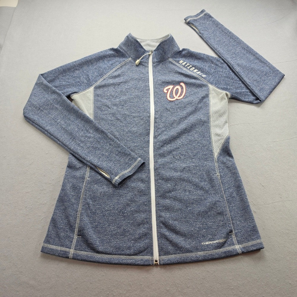 Majestic Washington Nationals Therma Base Full Zip Jacket Blue Womens Large